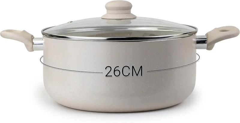 Wilson Cream WILSON Oak Casserole with Lid and Marble Coating, Soft Touch Handle, Stew Pot Suitable for Gas, Electric, and Ceramic Stove Dutch Oven - 26cm – Cream  | Best Price UAE